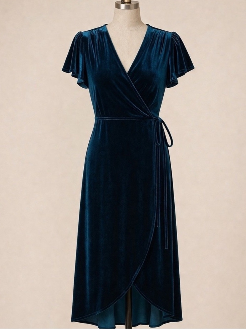 BHLDN Thrive Velvet Midi Wrap Dress M Teal Wedding Bridesmaid Evening Party
